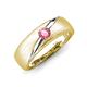 3 - Ekon 1/7 ct Round Pink Tourmaline Brushed Satin Finish Solitaire Men Wedding Band (5 mm) 