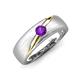 3 - Ekon 1/7 ct Round Amethyst Brushed Satin Finish Solitaire Men Wedding Band (5 mm) 