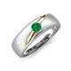 3 - Ekon 1/6 ct Round Emerald Brushed Satin Finish Solitaire Men Wedding Band (5 mm) 