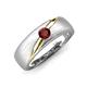 3 - Ekon 1/6 ct Round Red Garnet Brushed Satin Finish Solitaire Men Wedding Band (5 mm) 