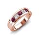 4 - Aaron 0.55 ctw Natural Diamond & Rhodolite Garnet 5 Stone Men Wedding Band (3 mm) 