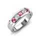 4 - Aaron 0.44 ctw Natural Diamond & Pink Tourmaline 5 Stone Men Wedding Band (3 mm) 