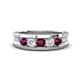 1 - Aaron 0.55 ctw Natural Diamond & Rhodolite Garnet 5 Stone Men Wedding Band (3 mm) 
