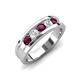 4 - Aaron 0.55 ctw Natural Diamond & Rhodolite Garnet 5 Stone Men Wedding Band (3 mm) 
