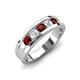 4 - Aaron 0.55 ctw Natural Diamond & Red Garnet 5 Stone Men Wedding Band (3 mm) 