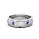 1 - Laken 0.24 ctw (2.50 mm) Round Tanzanite Satin Finished Center and Polished Edges with Grooved Lines Men Wedding Band 