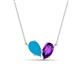 1 - Zemi 1.00 ctw Pear Shape Turquoise and Amethyst (7x5 mm) Toi Et Moi Pendant Necklace 
