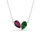 1 - Zemi 1.70 ctw Pear Shape Rhodolite Garnet and Lab Grown Emerald (7x5 mm) Toi Et Moi Pendant Necklace 