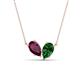 1 - Zemi 1.70 ctw Pear Shape Rhodolite Garnet and Lab Grown Emerald (7x5 mm) Toi Et Moi Pendant Necklace 