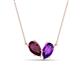 1 - Zemi 1.55 ctw Pear Shape Rhodolite Garnet and Amethyst (7x5 mm) Toi Et Moi Pendant Necklace 