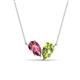 1 - Zemi 1.50 ctw Pear Shape Pink Tourmaline and Peridot (7x5 mm) Toi Et Moi Pendant Necklace 