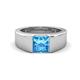 1 - Jordan 1.38 ct Princess Shape Solitaire Blue Topaz (6.00 mm) Men's Wedding Band 