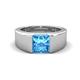 1 - Jordan 1.55 ct Princess Shape Solitaire Blue Topaz (6.50 mm) Men's Wedding Band 