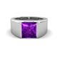 1 - Jordan 2.30 ct Princess Shape Solitaire Amethyst (8.00 mm) Men's Wedding Band 