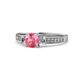 1 - Dzeni Pink Tourmaline and Diamond Three Stone with Side Diamond Ring  