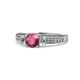 1 - Dzeni Rhodolite Garnet and Diamond Three Stone with Side Diamond Ring  