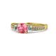 1 - Dzeni Pink Tourmaline and Diamond Three Stone with Side Diamond Ring  