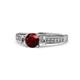 1 - Dzeni Red Garnet and Diamond Three Stone with Side Diamond Ring  