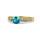1 - Dzeni London Blue Topaz and Diamond Three Stone with Side Diamond Ring  