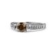 1 - Dzeni Smoky Quartz and Diamond Three Stone with Side Diamond Ring  
