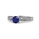 1 - Dzeni Blue Sapphire and Lab Grown Diamond Three Stone with Side Lab Grown Diamond Ring  
