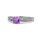 1 - Dzeni Amethyst and Lab Grown Diamond Three Stone with Side Lab Grown Diamond Ring  