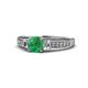 1 - Dzeni Emerald and Lab Grown Diamond Three Stone with Side Lab Grown Diamond Ring  