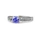 1 - Dzeni Tanzanite and Lab Grown Diamond Three Stone with Side Lab Grown Diamond Ring  