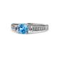 1 - Dzeni Blue Topaz and Lab Grown Diamond Three Stone with Side Lab Grown Diamond Ring  