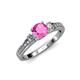 2 - Dzeni Pink Sapphire and Lab Grown Diamond Three Stone with Side Lab Grown Diamond Ring  