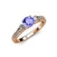 2 - Dzeni Tanzanite and Lab Grown Diamond Three Stone with Side Lab Grown Diamond Ring  