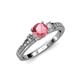 2 - Dzeni Pink Tourmaline and Lab Grown Diamond Three Stone with Side Lab Grown Diamond Ring  