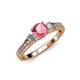 2 - Dzeni Pink Tourmaline and Lab Grown Diamond Three Stone with Side Lab Grown Diamond Ring  