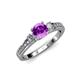 2 - Dzeni Amethyst and Lab Grown Diamond Three Stone with Side Lab Grown Diamond Ring  