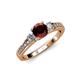 2 - Dzeni Red Garnet and Lab Grown Diamond Three Stone with Side Lab Grown Diamond Ring  