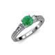 2 - Dzeni Emerald and Lab Grown Diamond Three Stone with Side Lab Grown Diamond Ring  