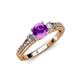 2 - Dzeni Amethyst and Lab Grown Diamond Three Stone with Side Lab Grown Diamond Ring  