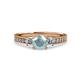 3 - Dzeni Aquamarine and Lab Grown Diamond Three Stone with Side Lab Grown Diamond Ring  