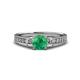 3 - Dzeni Emerald and Lab Grown Diamond Three Stone with Side Lab Grown Diamond Ring  