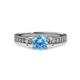 3 - Dzeni Blue Topaz and Lab Grown Diamond Three Stone with Side Lab Grown Diamond Ring  