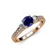 2 - Dzeni Blue Sapphire and Diamond Three Stone with Side Diamond Ring  