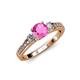 2 - Dzeni Pink Sapphire and Diamond Three Stone with Side Diamond Ring  
