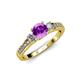 2 - Dzeni Amethyst and Diamond Three Stone with Side Diamond Ring  