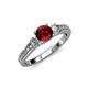 2 - Dzeni Ruby and Diamond Three Stone with Side Diamond Ring  