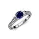 2 - Dzeni Blue Sapphire and Diamond Three Stone with Side Diamond Ring  