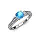 2 - Dzeni Blue Topaz and Diamond Three Stone with Side Diamond Ring  
