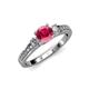 2 - Dzeni Rhodolite Garnet and Diamond Three Stone with Side Diamond Ring  