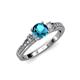2 - Dzeni London Blue Topaz and Diamond Three Stone with Side Diamond Ring  