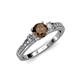 2 - Dzeni Smoky Quartz and Diamond Three Stone with Side Diamond Ring  