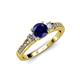 2 - Dzeni Blue Sapphire and Diamond Three Stone with Side Diamond Ring  